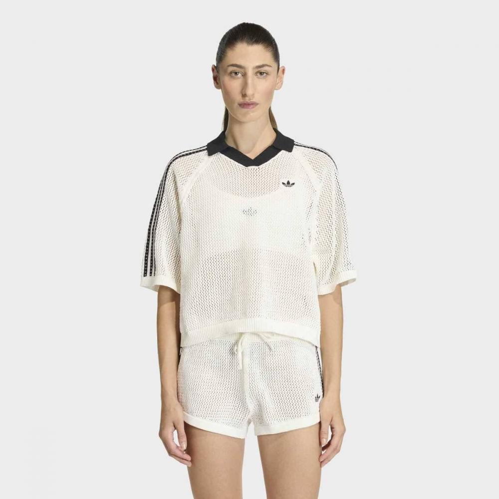 AdidaS Women S refreShing And faShionable looSe Fit Knit Crochet Polo Shirt Kc.