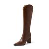Krazing Pot Cow Leather Autumn Winter Shoes Street Wear Thick High Heels Lace Up Modern Boots Pointed Toe Women Keep Warm Thigh-high Boots