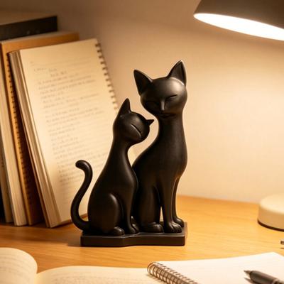 3D-печатная фигурка кошки Yousheng, Скульптура из двух переплетающихся кошек, Современная статуэтка черной кошки для дома, гостиной, офисного стола, полки