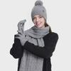 3Pcs/Set Women Hat Scarf Gloves Set Solid Color Twist Texture Thermal Lining Pompon Design Knitting Hat Long Scarf Gloves Set