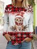 Christmas Cute Animal Cat Women's Long Sleeves T-Shirt Round Neck Long Sleeved Autumn Clothing Holiday Fashion Party T-Shirt