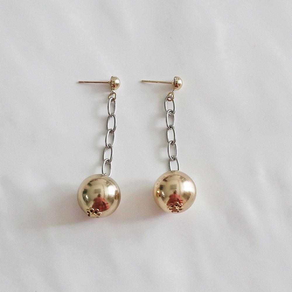 Yy48 Silver Chain Bead Pendant Drop Earrings