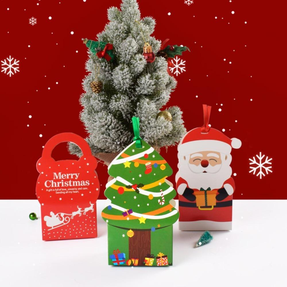5PCS Santa Claus Candy Gift Box Kraft Paper Cookie Snack Biscuit Packaging Bag Christmas Gift