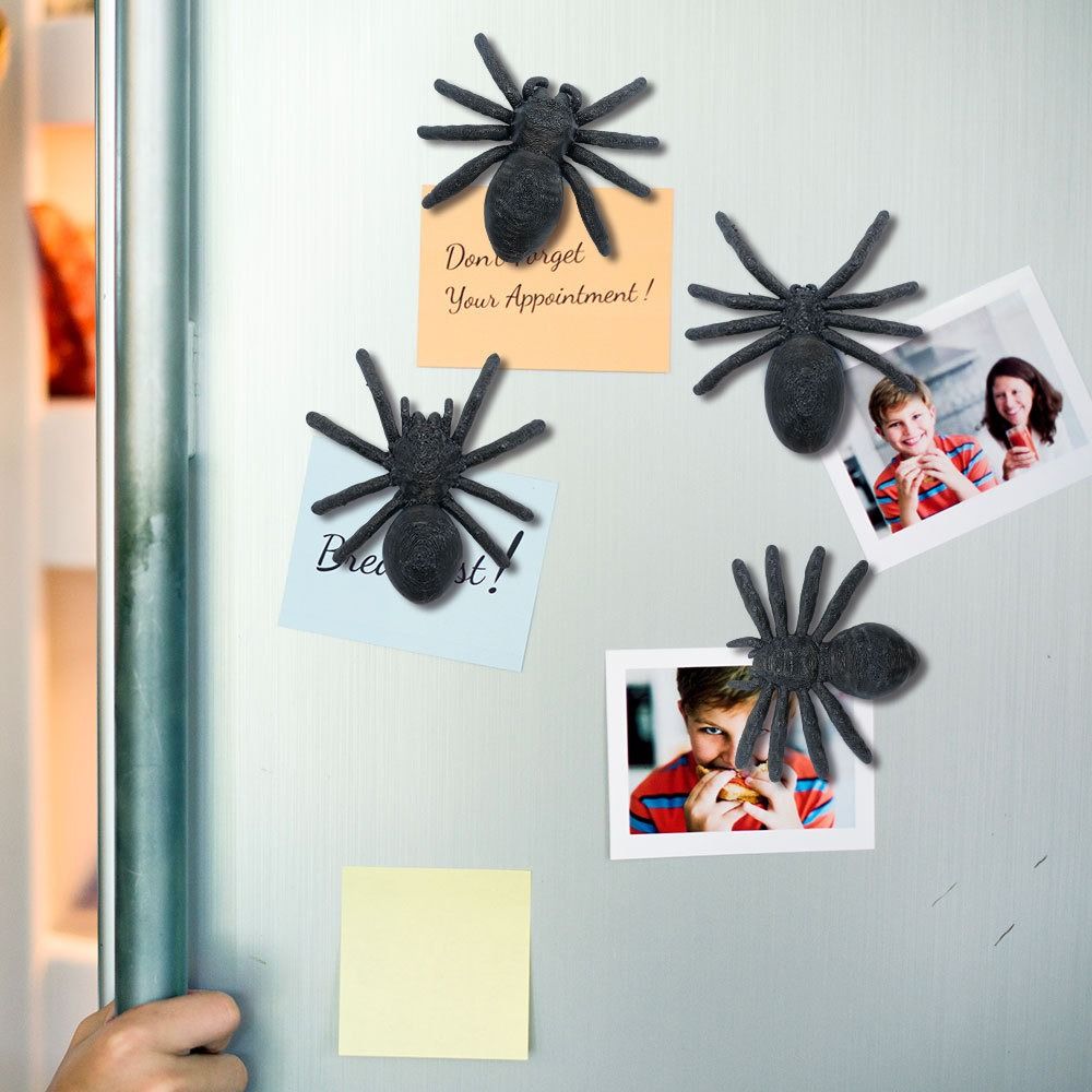 4/6PCS 3D Halloween Decorations Black Spider Magnetic Decals Spooky Trick Props Haunted House