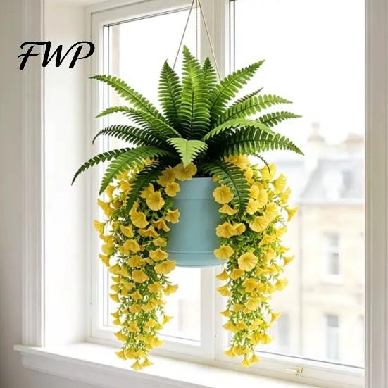 Indoor Outdoor Fake Plants Hanging Plants, UV Resistant Vines, Artificial Ivy Lifelike Silk Flower Decor Faux Bedroom Living Room Boho Wall
