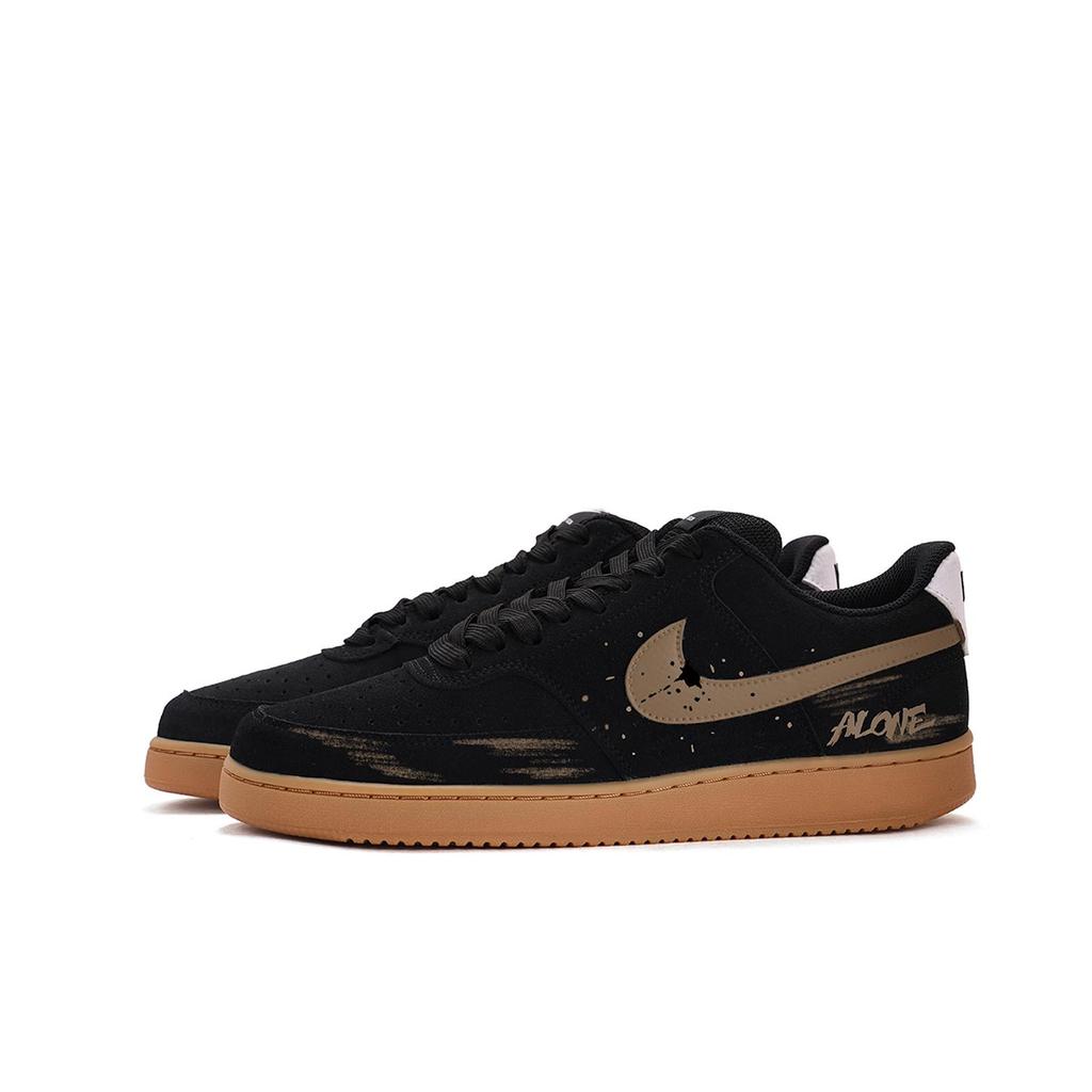 Nike Court Vision Coverage Abrasion Resistant Slip Resistant Low top Skateboard Shoes Unisex Black Brown IO7727-001(Team59-)