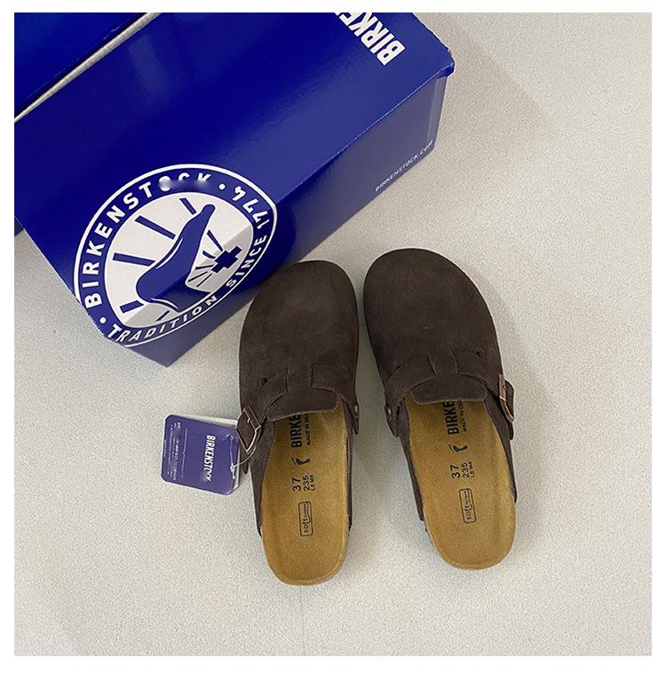 Унисекс BK Натуральная кожа Birkenstock Закрытый носок Ретро Мюли на пробковой подошве – Удобные и Универсальные.