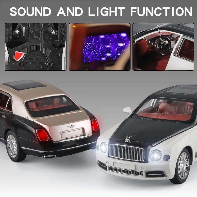 Diecast 1/24 Scale Bentley Mulsanne Alloy Model Car Collection Vehicle Simulation Sound & Light Metal Toy Car Toy for Kids Gift