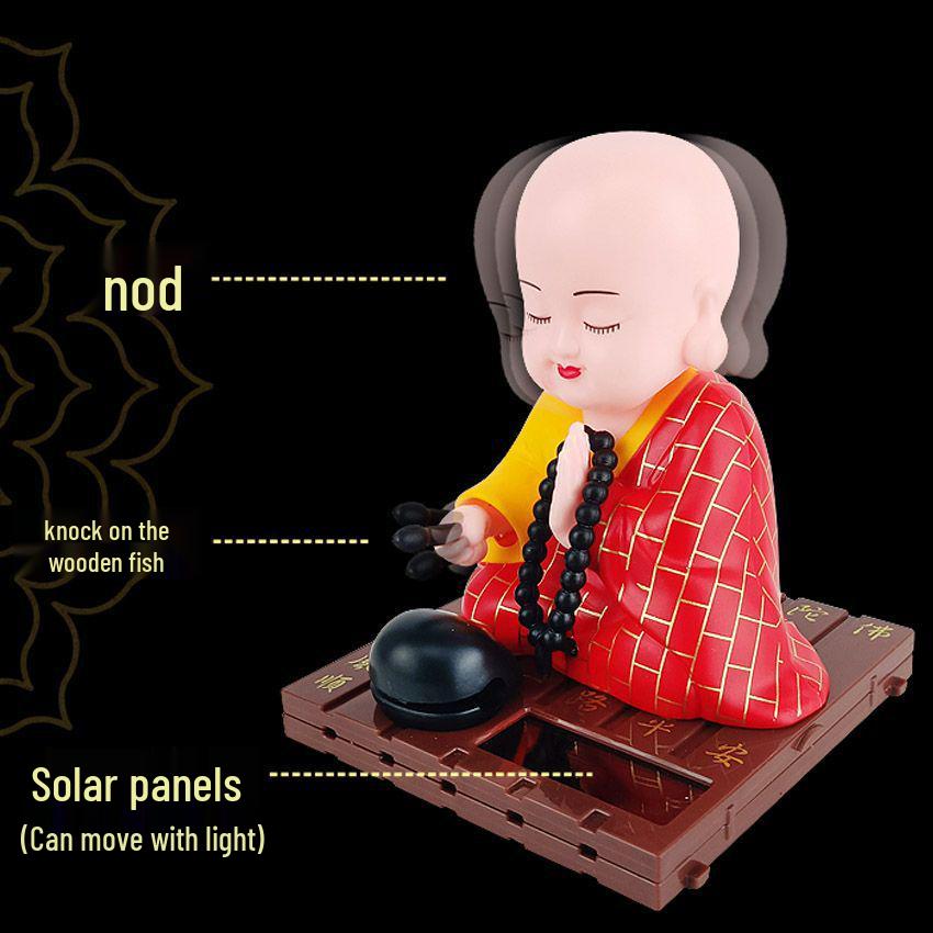 Solar Monk Head-Shaking Car Ornament - TikTok Influencer Interior Decoration