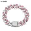 14mmHip Hop Shiny Cuban Link Chain Bracelets Women Men  PINK  Color Rhinestone Iced Out Chain Bracelets Punk Wristband Jewelry
