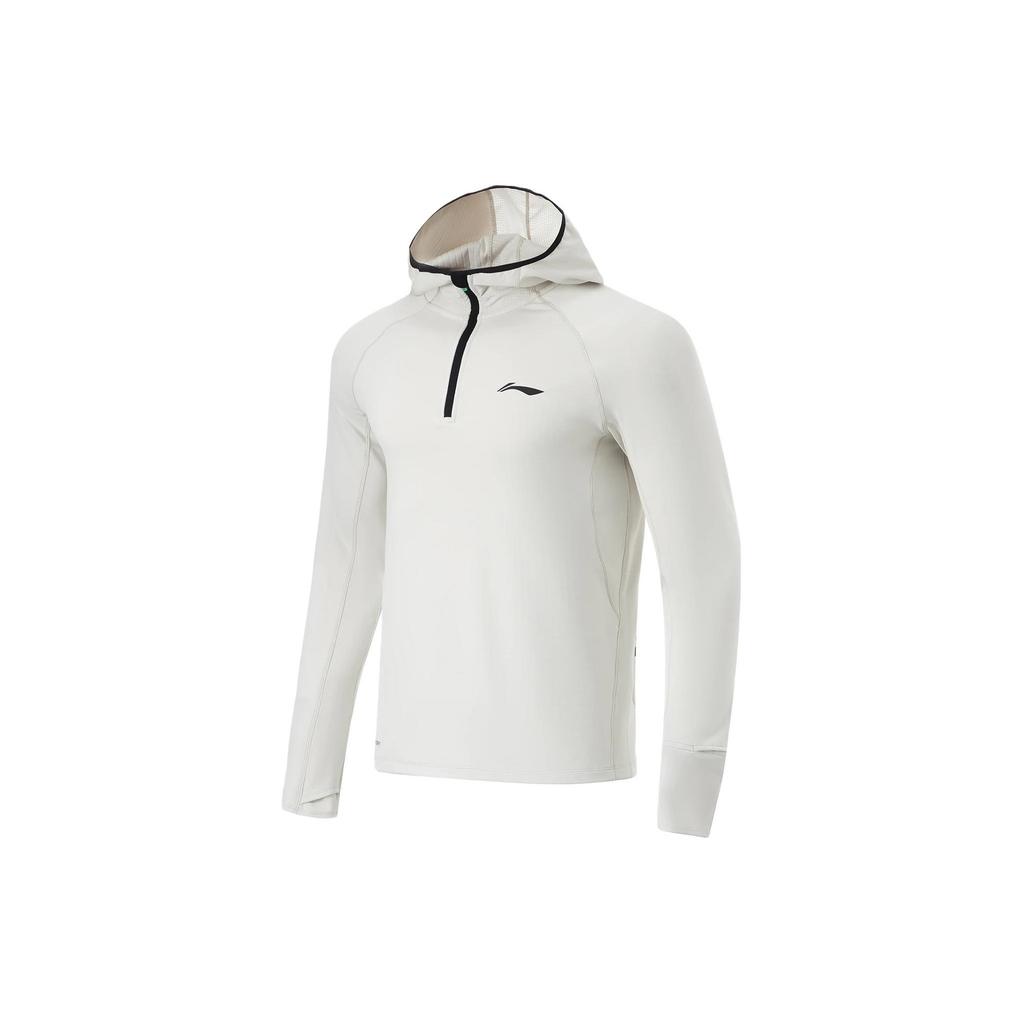 Футболка Li Ning Running Series однотонная с капюшоном, теплая, сухая, облегающая, с длинным рукавом, реглан, мужские топы, серебристо-березово-серого цвета ATLU003-3