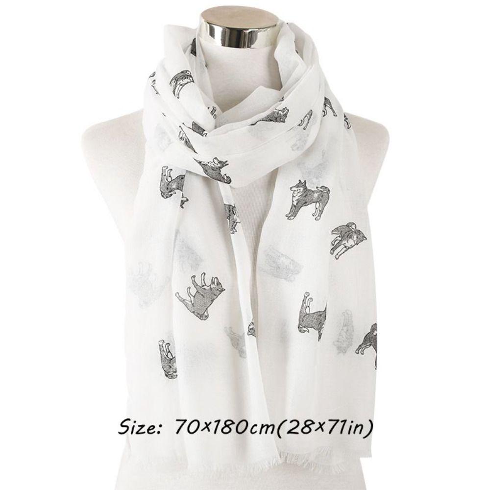 Soft Dog Print Scarf Polyester Puppy Shawl Wrap Creative Gift Animal Scarf