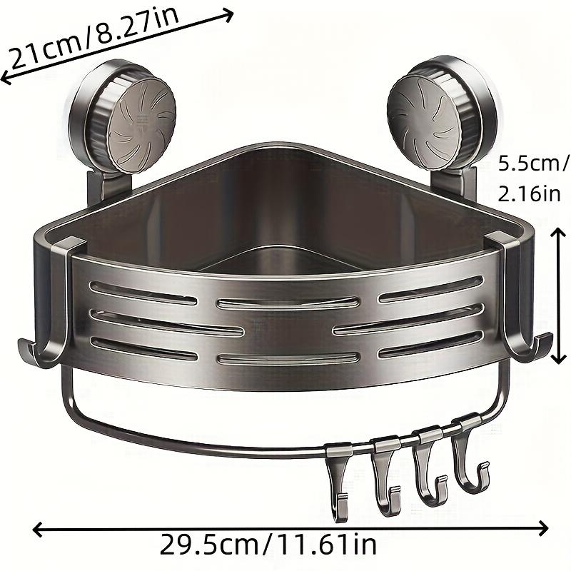 Компактная полка для ванной на присосках - Не требует сверления, Прочная треугольная стойка с крючками, Подходит для душа и туалета
