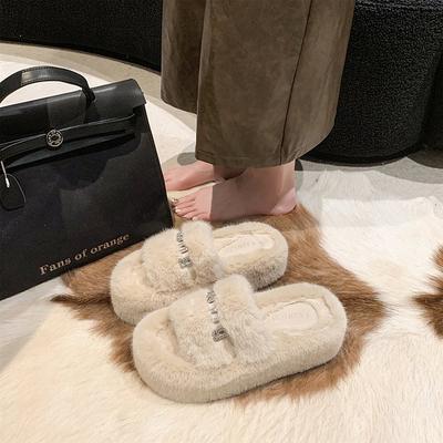 Мао Мао тапочки женские для улицы новые осень-зима модные интернет-знаменитости универсальные со стразами толстая подошва бархатные хлопковые шлепанцы