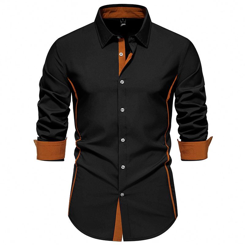 Мужская рубашка с длинным рукавом в стиле business casual, контрастная планка с цветными вставками, длинный рукав