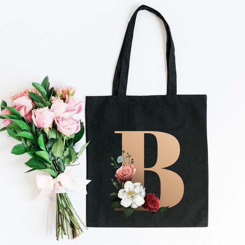 Холщовая сумка-тоут с цветочным письмом и шрифтом ABCDEFG, повседневная сумка-шопер с эко-цветами большой вместимости, сумки на плечо в стиле Харадзюку