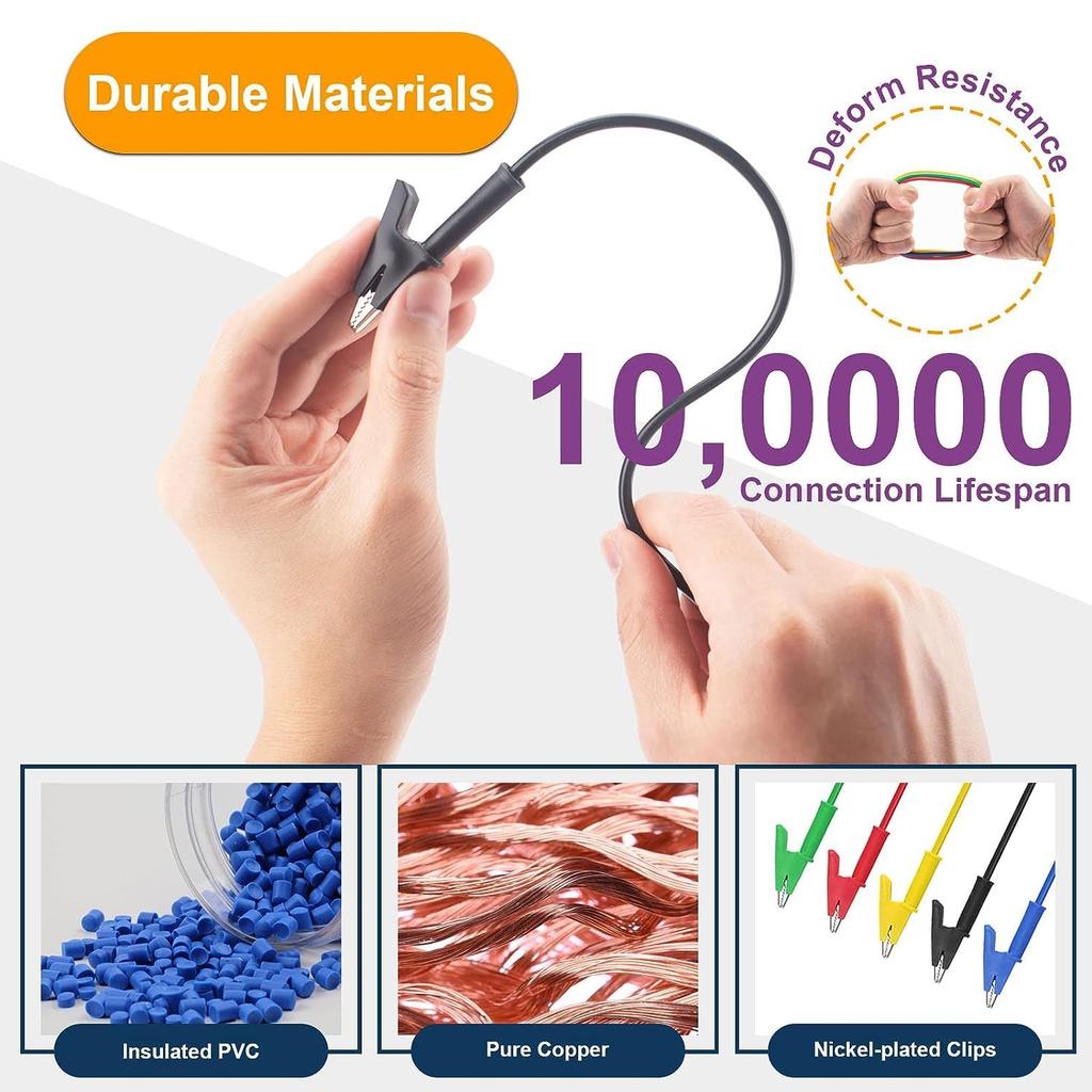 Kiligen Зажим-крокодил Электрический измерительный провод 15А Перемычка Тяжелый Премиум ПВХ Силиконовый кабель для электрических испытаний и лабораторного использования с защитным