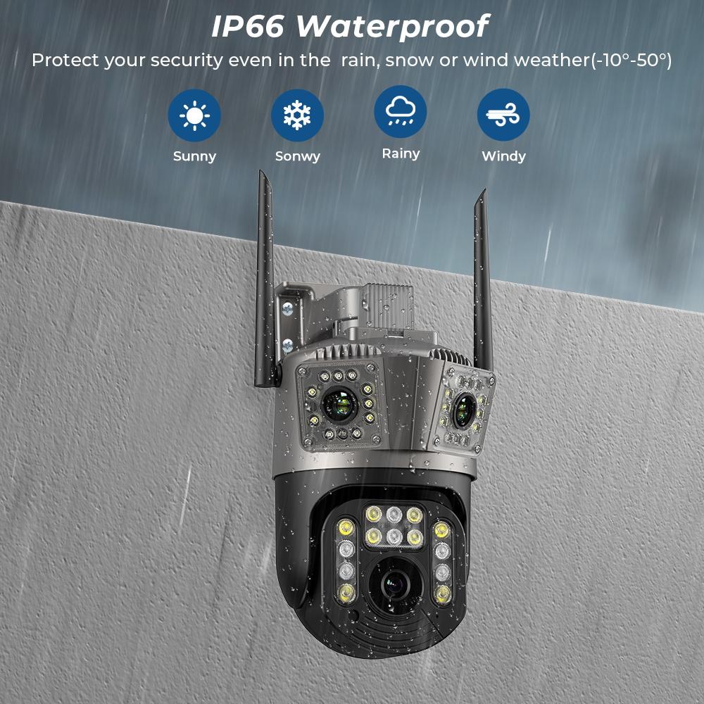 6K 12MP Wifi камера PTZ три экрана наружное автоматическое слежение ночное видение охранная система видеонаблюдения камера IP iCSee