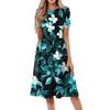 Женское свободное повседневное и модное платье с круглым вырезом и короткими рукавами, средней длины с принтом