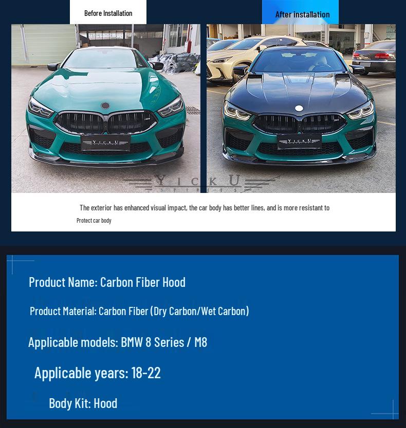 BMW 8 Series G14/15 Carbon Fiber Hood: Transparent & Dry Carbon M8F92, Thunder Edition