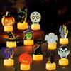 Хэллоуин Беспламенные Чайные Свечи Украшения, Хэллоуин Жуткие Электрические Свечи для Украшения Домашней Вечеринки - Идеальные Подарки на Хэллоуин