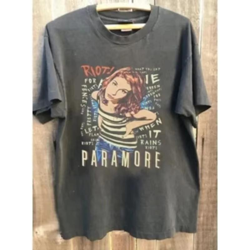 Хип-Хоп Винтаж Панк 90-е Принт Футболки Paramore Рок-группа Концертный Тур Футболка Летняя Мужская и Женская Свободная Дышащая Футболк