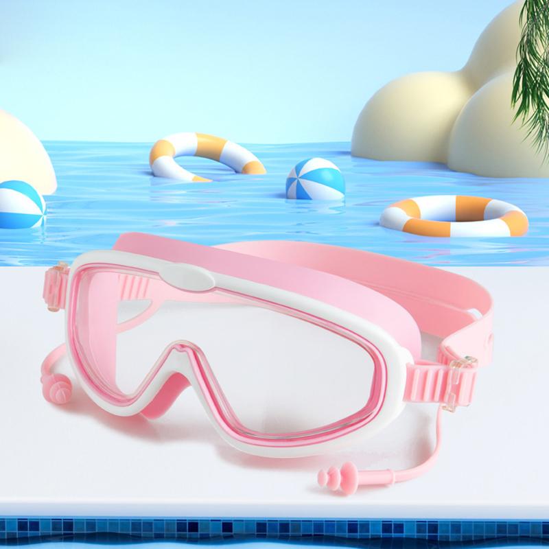 Детские плавательные очки с большой оправой и берушами, детские противотуманные плавательные очки для мальчиков и девочек, очки для бассейна и пляжа, плавательные очки