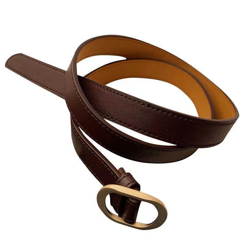 Винтажный корейский металлический ремень Ins для джинсов без отверстий, элегантный черно-коричневый дизайн