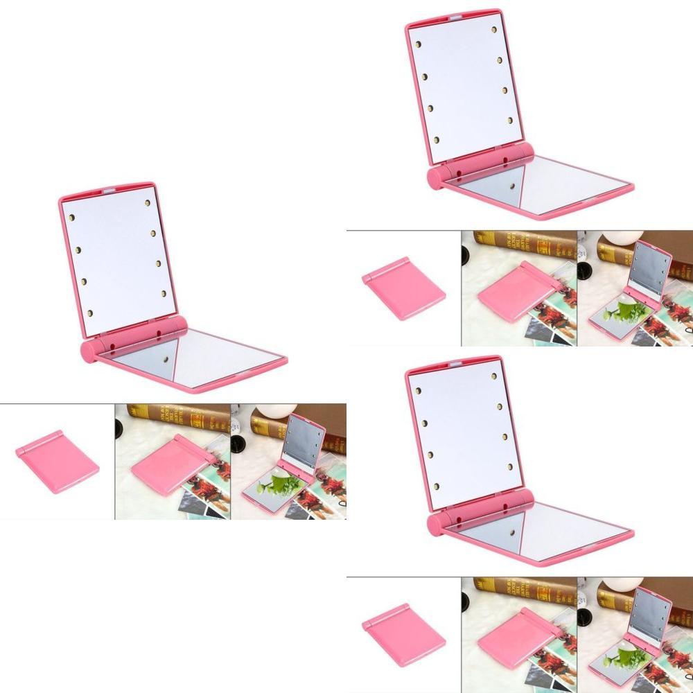 Makeup Portable Mini Cosmetic Folding Compact Pocket Mirror With 8 Lights Led