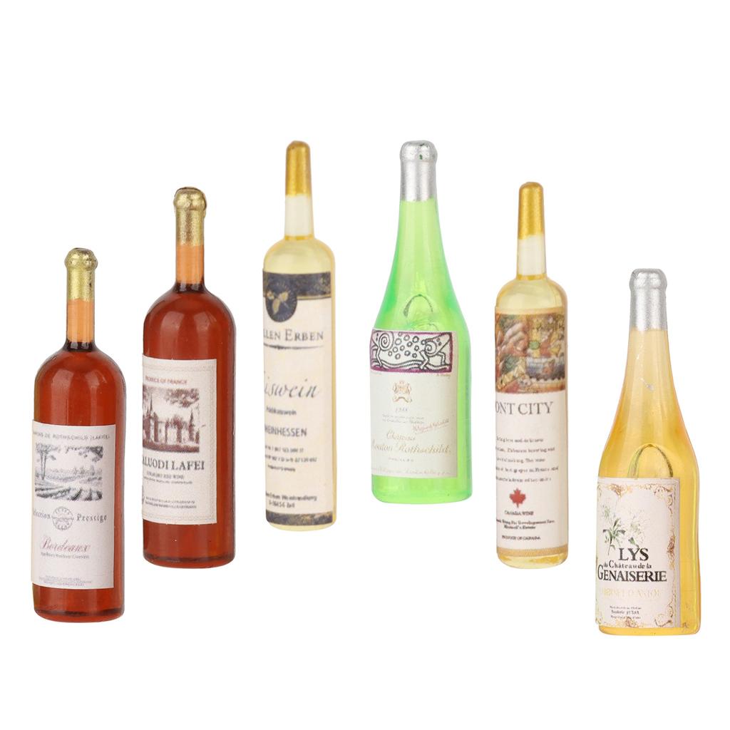 1:12 Dollhouse Plastic Wine Bottles Model Miniature Bar Drink Decoration Accessory6pcs
