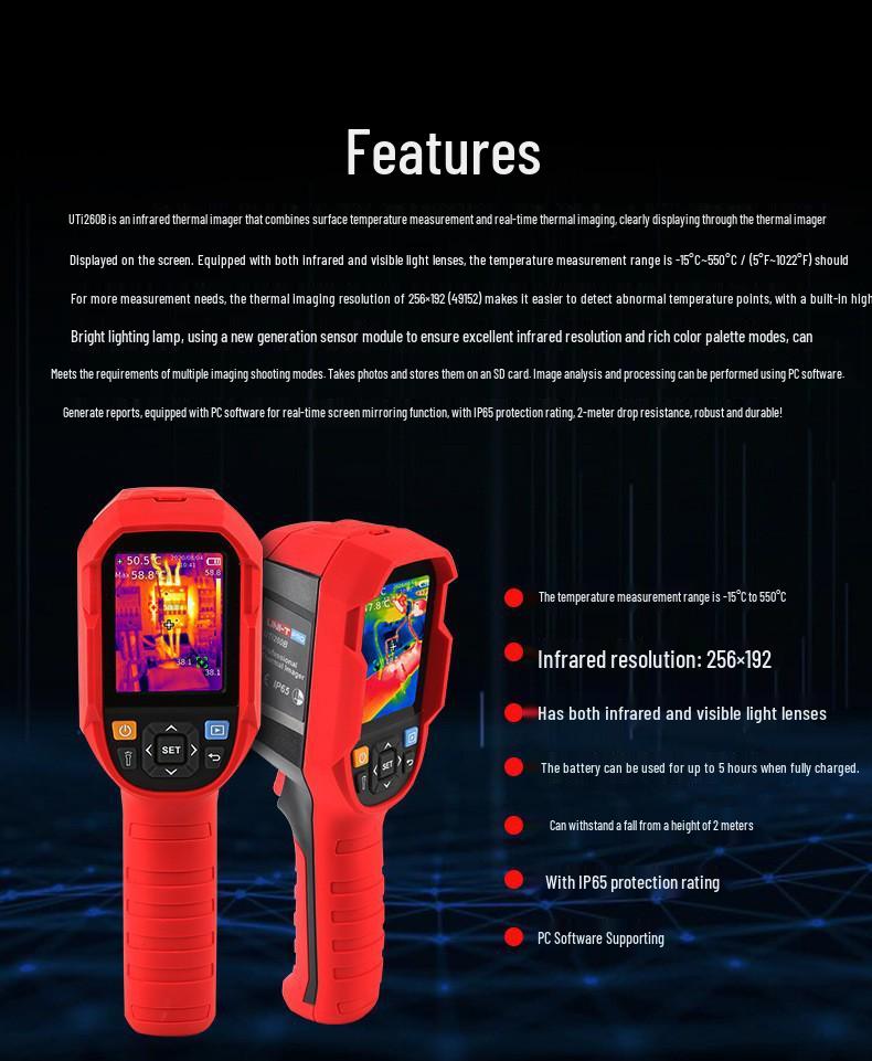 Инфракрасный тепловизор UNI-T UTi260A/UTi260B для обнаружения утечек и высокоточного измерения температуры печатных плат.
