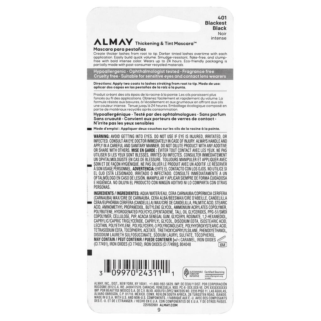 Almay Thickening & Tint Massara™, 401 Blackest Black, 8.3 Ml (0.28 Fl Oz)