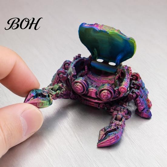Crab Sensory Toy 3D Printed Mechanical Figurine, Cyberpunk Model with Movable Joints, Openable Lid, Articulated Animal Decoration Ornament Desk