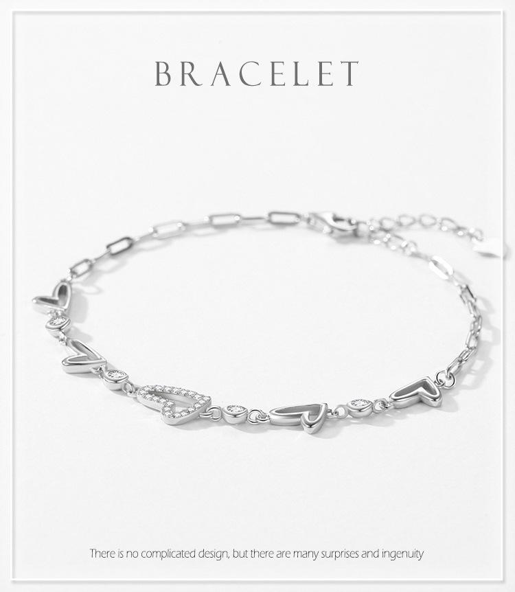Moissanite 925 Sterling Silver Heart-shaped Diamond Bracelet Fresh Sweet Love Bracelet Silver Jewelry Wedding Gift