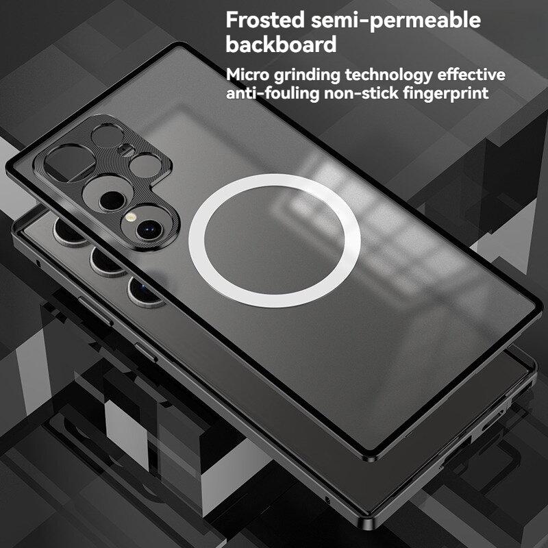 Магнитный чехол для Samsung Galaxy S25 Ultra S24 S23 Plus S25+ S24+ Magsafe Металлическая пружина Алюминиевый сплав Защита объектива Матовая задняя панель Бамперы для телефона