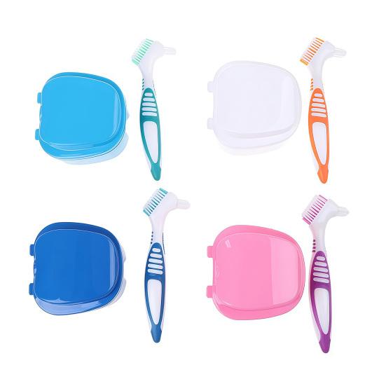 Кейс для зубных протезов с местом для зубной щетки, Коробка-ванночка для зубных протезов с ситечком, Контейнер-держатель для невидимых брекетов, ретейнеров, капп, выравнивателей