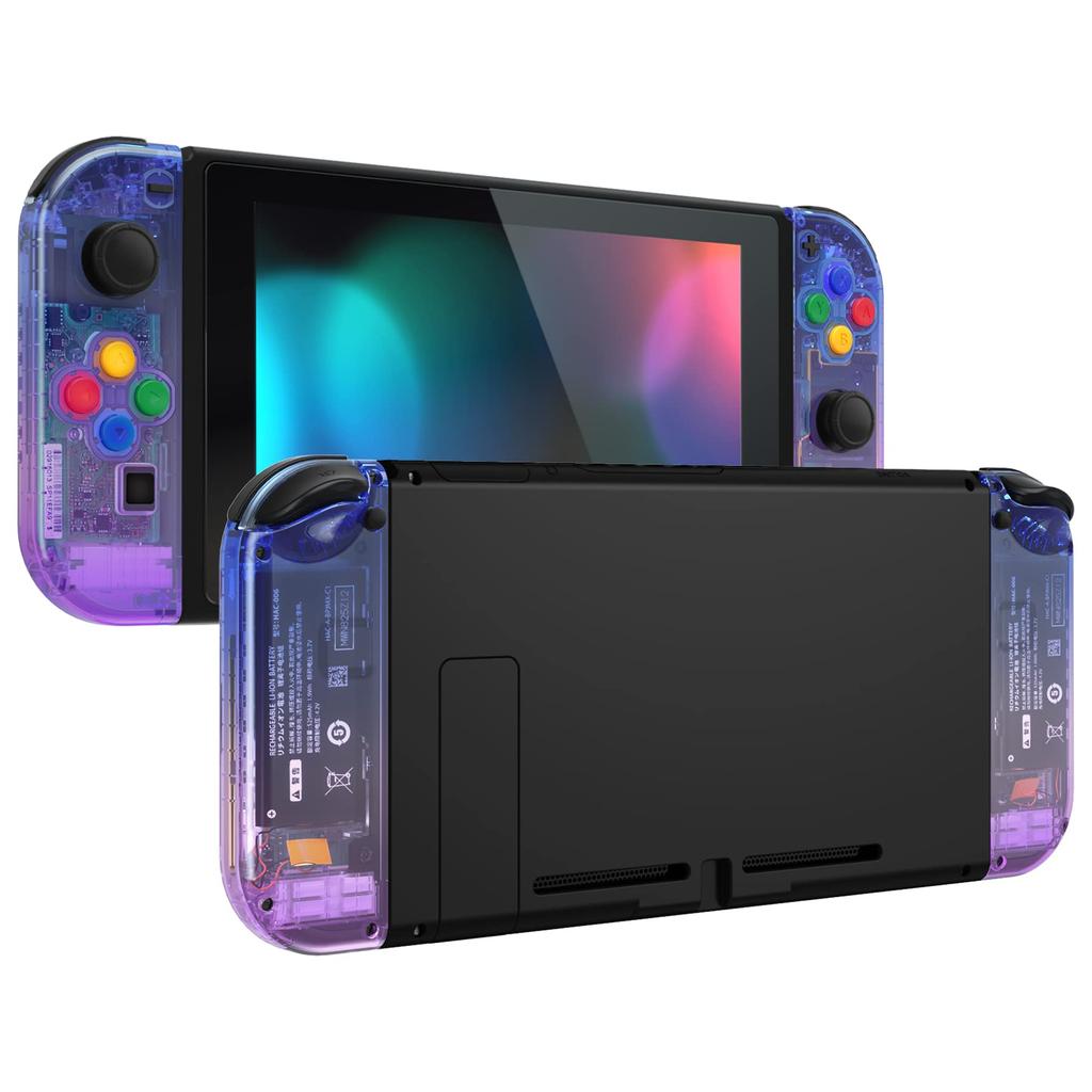 eXtremeRate Handheld Controller Housing Case Compatible with Switch Joycon and Switch OLED Clear Gradient Color Replacement Shell DIY Replacement Case