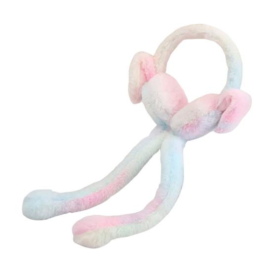 1/2Pcs Plush Rabbit Earmuffs with Moving Jumping Ears Gradient Color Soft Furry Ear Covers Headband