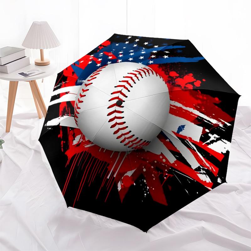 1pc American Baseball Artwork Umbrella with Plastic Handle,Suitable for All Seasons Home Travel Outdoor UmbrellaDD1607