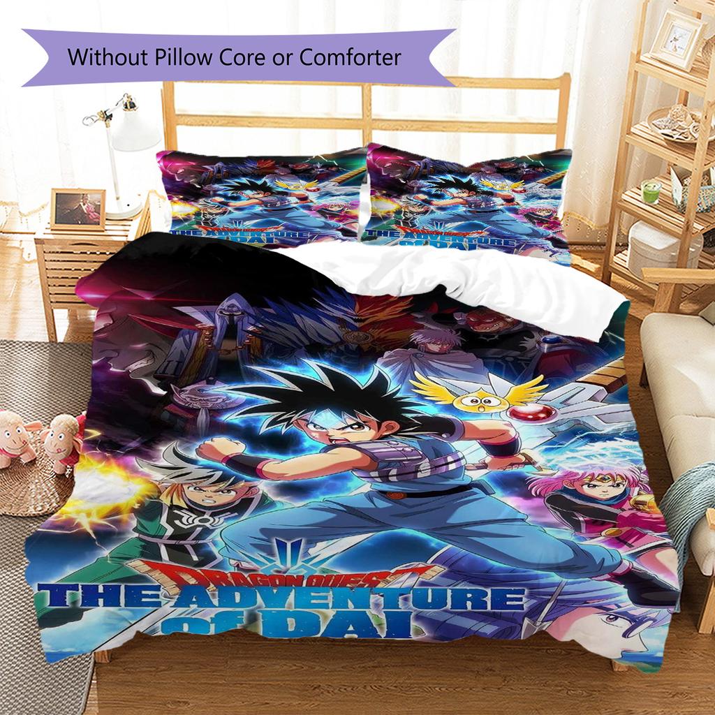 Dragon Quest Pattern Bedding Set Quilt Cover Pillowcase Home Decor Gift (1 * duvet cover + 2 * pillowcase, without core)