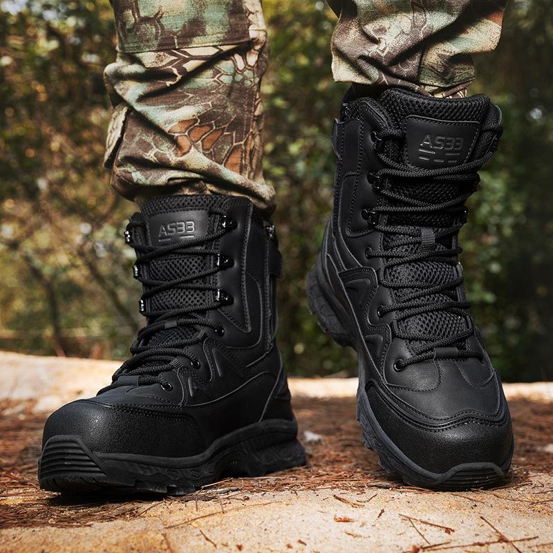 New large size combat boots PU mesh medium top wear-resistant tactical boots outdoor sports hiking shoes hiking shoes