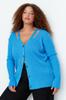  Women's Plus Size Cardigan Blue V-Neck Band Detailed Buttoned Knitwear Cardigan
