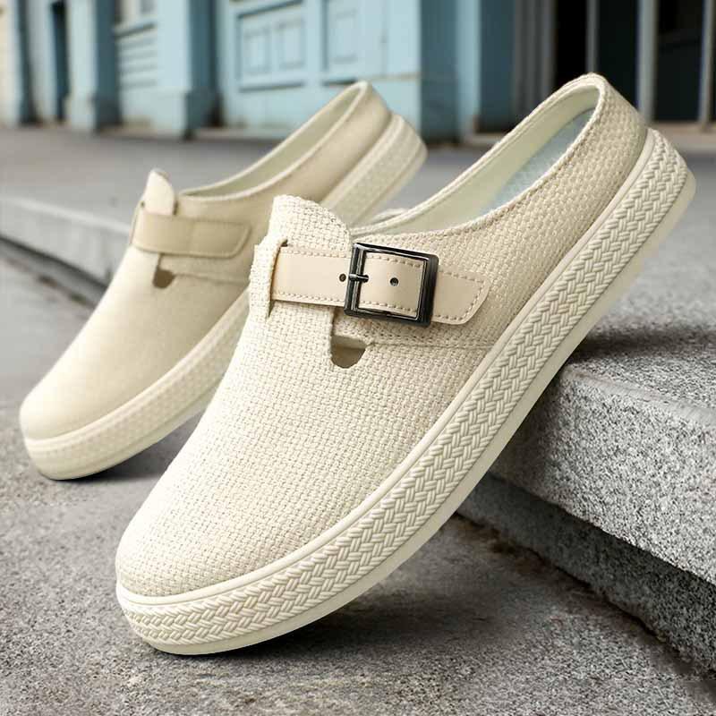 Уличные тапочки Мужские Летние Обувь из Сетки Большого Размера с Полыми Отверстиями Дышащая Мужская Однотонная Спортивная и Повседневная Обувь