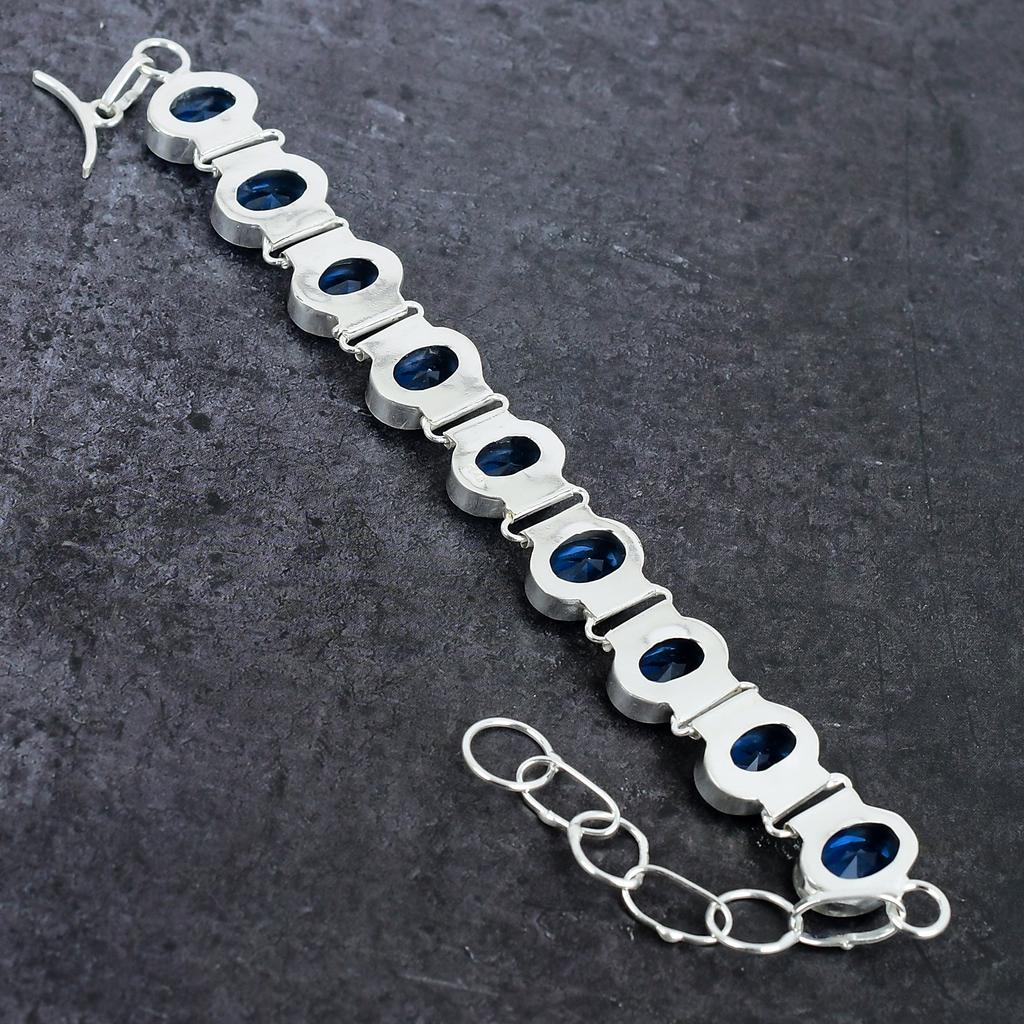Браслет ручной работы из серебра 925 пробы с голубым топазом Swiss Blue Topaz Gemstone 7-8 дюймов K0A51