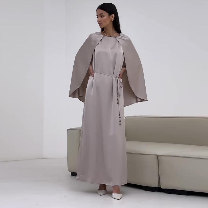 Осень 2024 Европейский и американский однотонный элегантный наряд с длинным рукавом и поясом, подчеркивающий фигуру