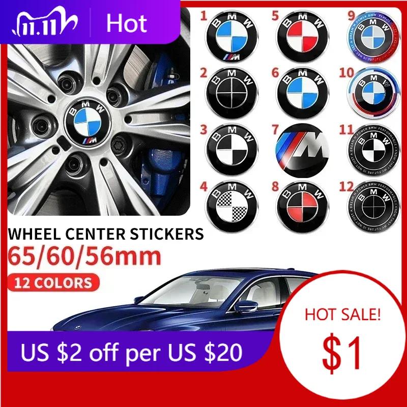 LMHKH1 4PCS 56MM 60MM 65MM Car Hub Cap Sticker Wheel Center Cover Decal Decoration Auto Modification Accessorie For BMW M Emblem Badge
