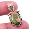 Natural Unakite Gemstone 925 Solid Sterling Silver Two Tone Pendant 1.25'' N3F93