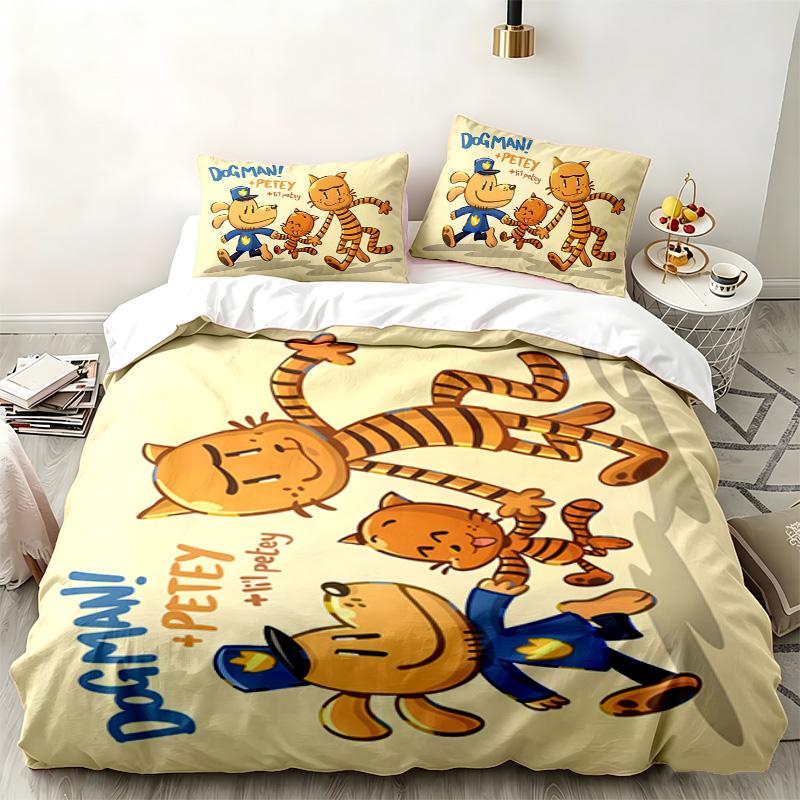 Dog Man 3pc set Perfect for bedroom use Comfortable bedding set includes a duvet cover and two pillowcases Ideal birthday or Christmas gift