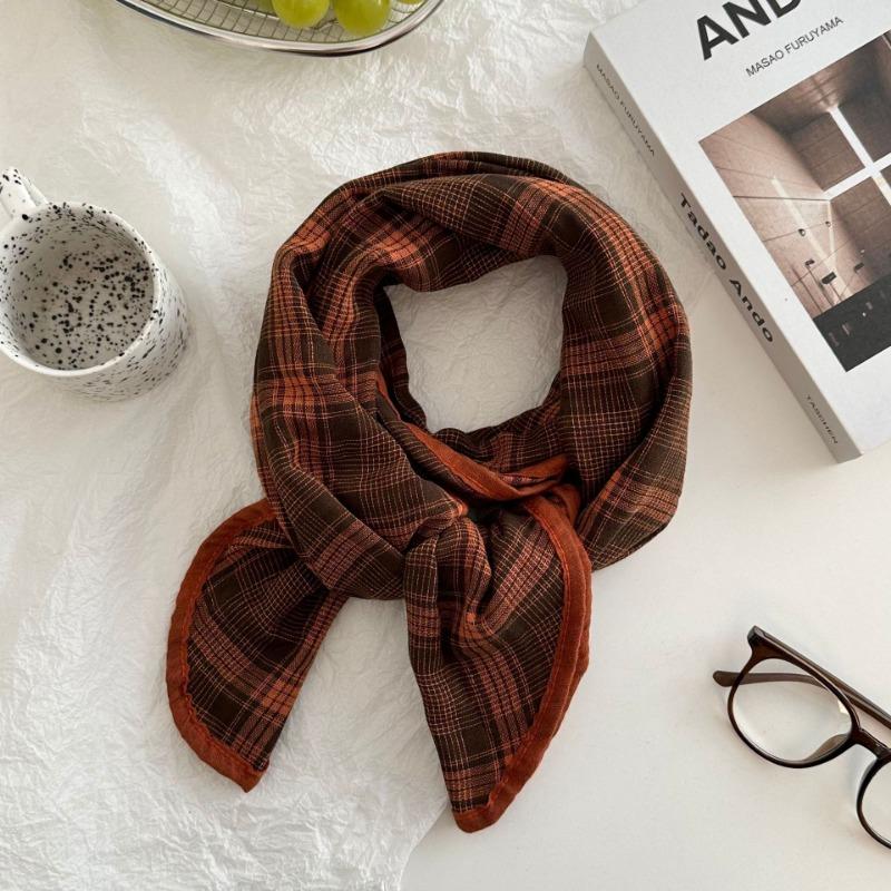 Шелковый шарф новый литературный идиллический сумка головной платок повязка шарф шарф маленькая шаль мода клетчатый треугольный шарф завязанный на талии