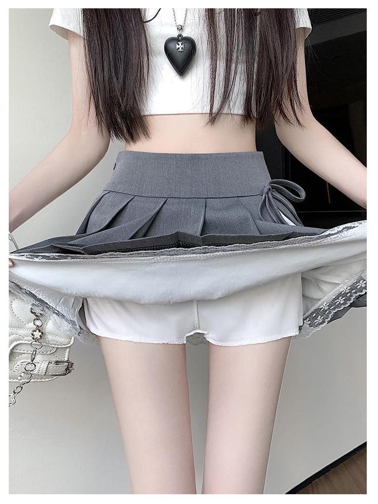 Pure Desire Pleated Lace-Trim A-line Mini Skirt - Women's Autumn Niche Style
